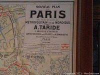 Close-up of the map legend showing the title 'Nouveau Plan de Paris' with details about the Metropolitan and Nord-Sud lines and publisher information A. Taride.