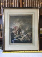 Front view of the framed antique engraving showing full artwork and frame.