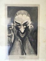 Close-up of the print showing the detailed optical illusion of multiple figures forming a face.