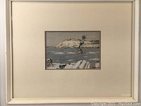 Framed print with matting showing boat and coastal landscape by Morrice