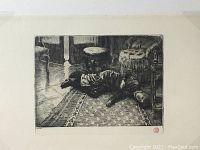 Full view of etching on paper with corner tape
