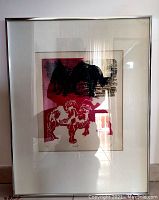 Framed and matted woodcut print showing the entire artwork and frame.