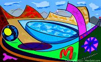 Close-up of full artwork showing vibrant colors and signature on heavy paper.
