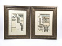 Both framed architectural prints displayed side by side showing vintage ornate frames and classical architectural elements in color.