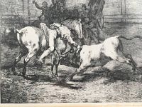 Close-up of etching showing bullfight details