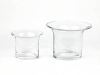 Two clear glass vases shown side by side on white background, highlighting size difference and shape.