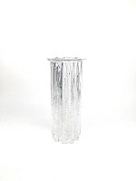 Full front view of clear ribbed glass vase