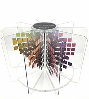 Overall perspective of entire Munsell Color Tree showing radial acrylic panels with multicolored chips