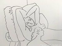 Detail view showing two reclining female figures and pillow