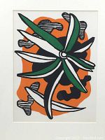 Unframed lithograph detail showing flower design and color palette