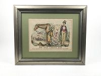 Framed hand-coloured engraving showing the full artwork and frame.