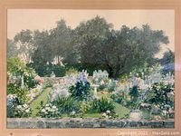 Full view of the watercolor painting showing the garden scene and framing.