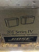 Original box of Bose 201 Series IV Direct/Reflecting speakers with brand and model info visible on the cardboard.