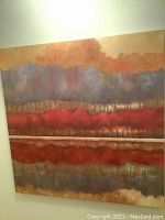 Square canvas print showing abstract landscape with horizontal color bands.