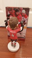 Back view of bobblehead showing 'PHILLIPS' and number 4 on jersey, hands raised with hockey gloves