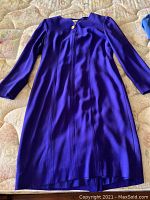 Purple Liz Claiborne petite dress full view laid out flat showing front and sleeves
