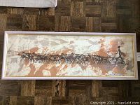 Full view of framed painting showing abstract background with herdsman and cattle