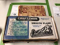 Original box of the Craftsman Professional Smooth Plane showing wear but intact printing and graphics.