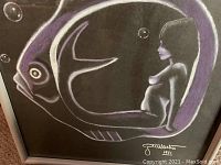 Close-up of signature 'J Martin 1971' and bubbles detail on painting.