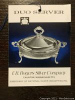Original product tag for F. B. Rogers Silver Company Duo Server showing branding and product name.