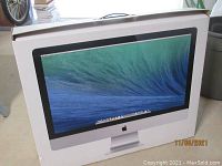 Front of original iMac box showing 27-inch display image