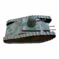 Top view showing overall shape, camo paint, turret and corrugated steel tracks