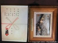 Framed picture by Ando Hiroshige inside original box with Japanese label on lid.