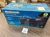 Front of sealed Mastercraft shallow well jet pump box showing product image and branding