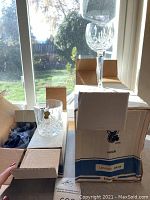 Original boxes with one tumbler and one wine glass displayed