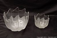 Two Rosenthal Studio-linie clear and frosted glass bowls on black background showing overall size and design.