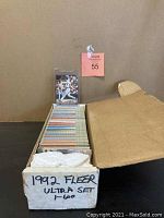 Box containing complete set of 600 baseball cards from 1992 Fleer Ultra with clear labeling on the side.