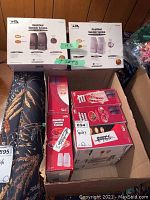 Seven boxed sets of Cyber Acoustics amplified speaker systems in original packaging inside a box.