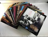 Photo showing the 17 Laserdisc covers fanned out, featuring classic films such as 'Long Day's Journey Into Night'