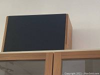 Front view of bookshelf speaker on shelf