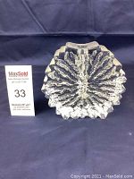 Photo of the bottom of the vintage Birks solid glass bud vase showing the textured pattern and stamp.