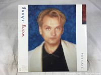 Front cover of the Wang Chung Mosaic album showing pixelated portrait artwork and band name.