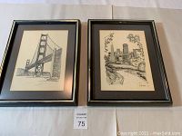 Two framed pencil prints side by side showing frames and prints