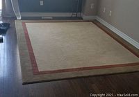 Full view of rectangular area rug on hardwood floor