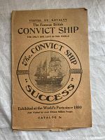Photo of the front cover of the booklet showing title, image of the convict ship 'Success', and printed text