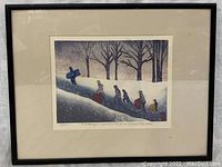 Front view of framed and matted woodblock print showing full artwork