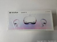 Sealed retail packaging box labeled “Oculus Quest 2” showing front branding