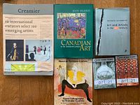 Photo showing four art books: Creamier (Phaidon), Canadian in the Twentieth Century Art by Joan Murray, The Pastel Dictionary of Art and Artists in the 20th Century, and Great Lithographs by Toulouse-Lautrec.