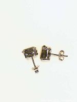 Close-up view of the back and side of one earring showing silver post and setting.