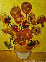 Close-up image of the lithograph print showing the sunflowers in detail on a yellow background.
