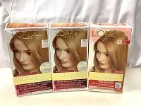 Front view of three new boxed hair dye products L'Oreal Excellence Creme B04 Natural Copper Blonde