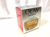 Front view of unopened Olay Regenerist Vitamin C + Peptide 24 Hydrating Moisturizer 50ml box showing brand and product details.
