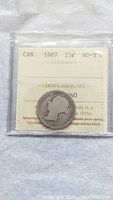 Obverse of the 1887 Canada 25 cent Victoria silver quarter coin graded AG-3 in ICCS holder with visible coin and details.