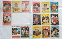 Front view of 15 Topps baseball cards displayed in plastic sheet, featuring players from the 1959 and 1964 sets.