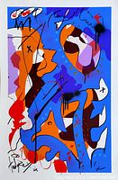 Full frontal view of abstract street art composition