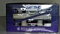 Boxed Rosalind Professional Acrylic System visible through clear plastic window showing included powders, liquids, brush, and nail forms.